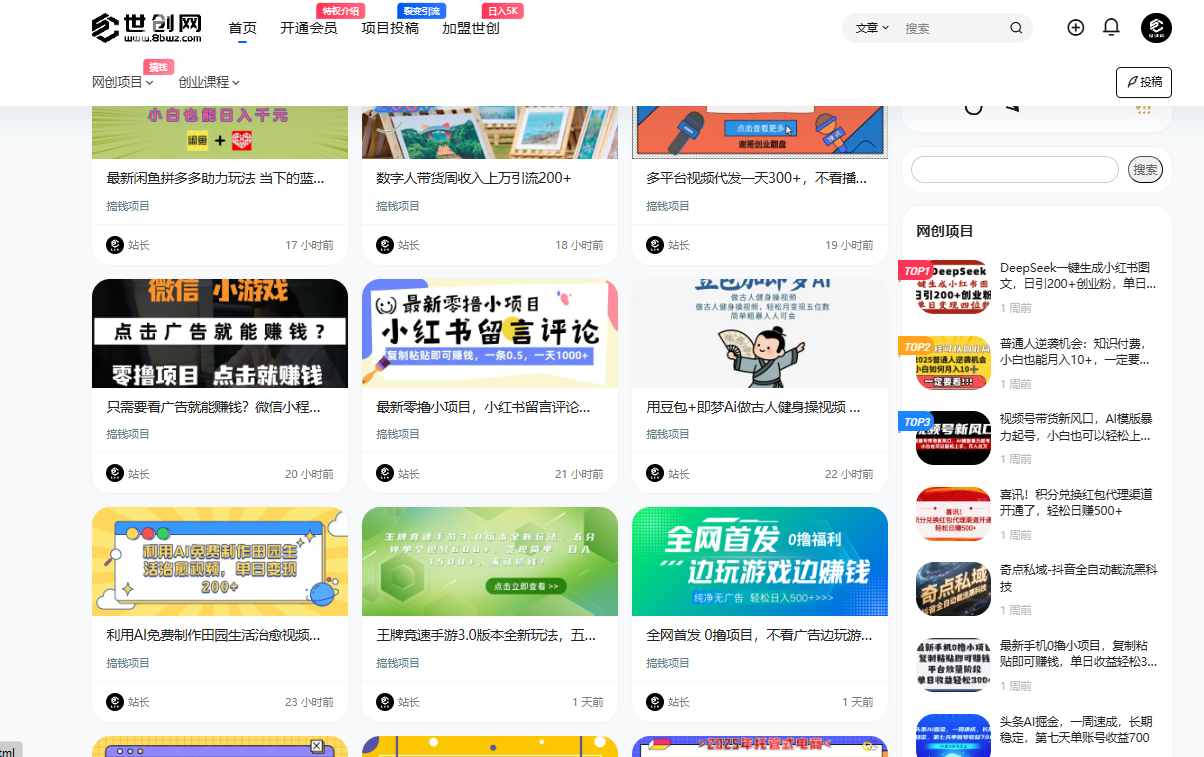 做项目不如卖项目，卖项目不如做网站！！！ 世创网-开放加盟，做一个与世创网一样的知识付费赚钱模式！ 加盟做一个和我一样的网站！实现躺赚梦！