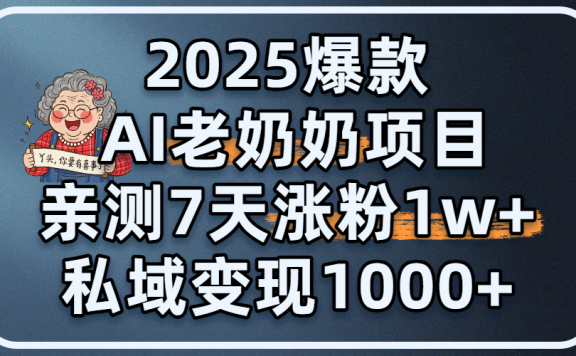 2025爆款 AI 老奶奶项目：亲测 7 天涨粉 1W+，私域变现 1000+